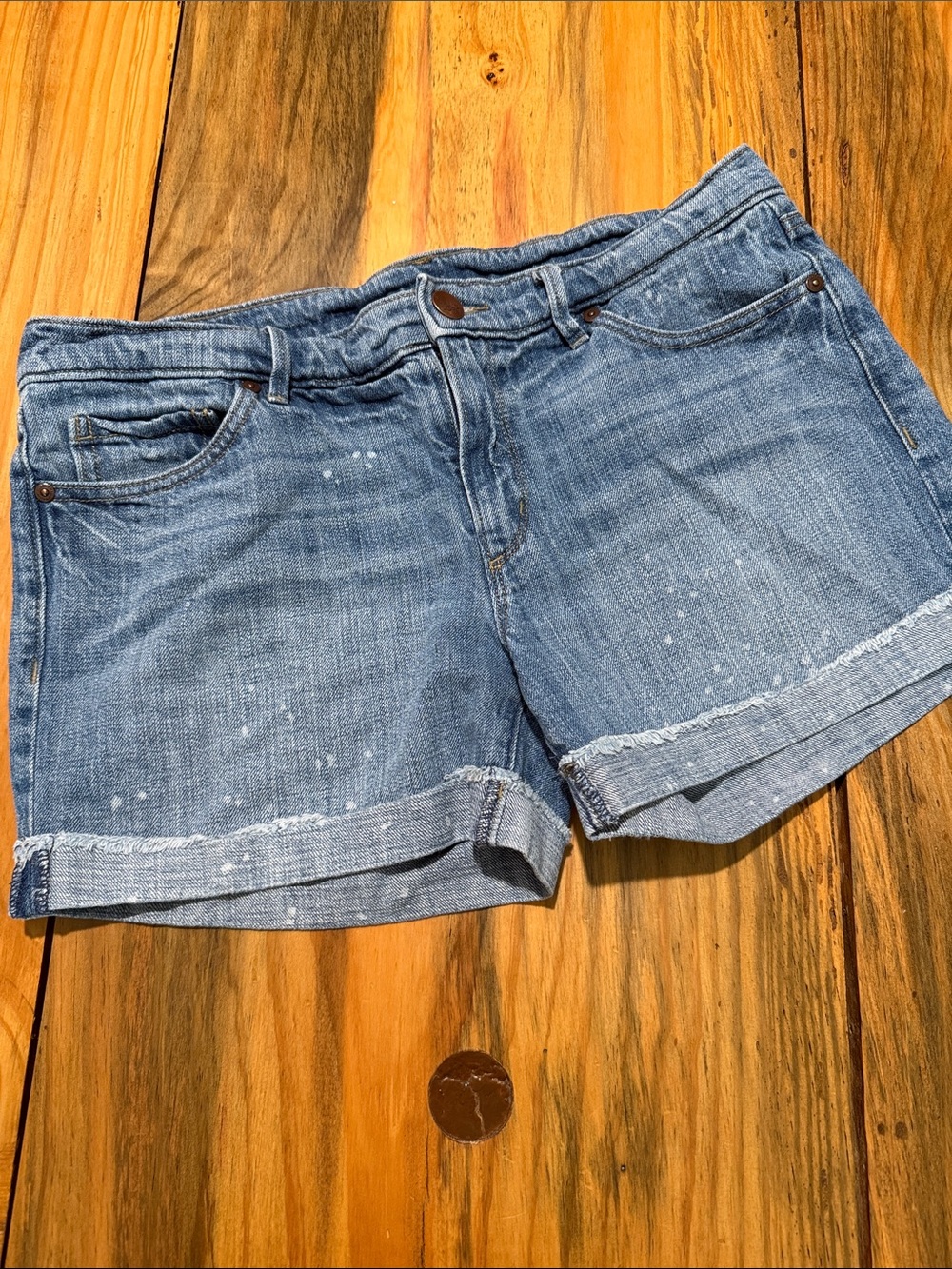 LOFT Light Blue Distressed Denim Rolled-Hem Jean Shorts, Cotton